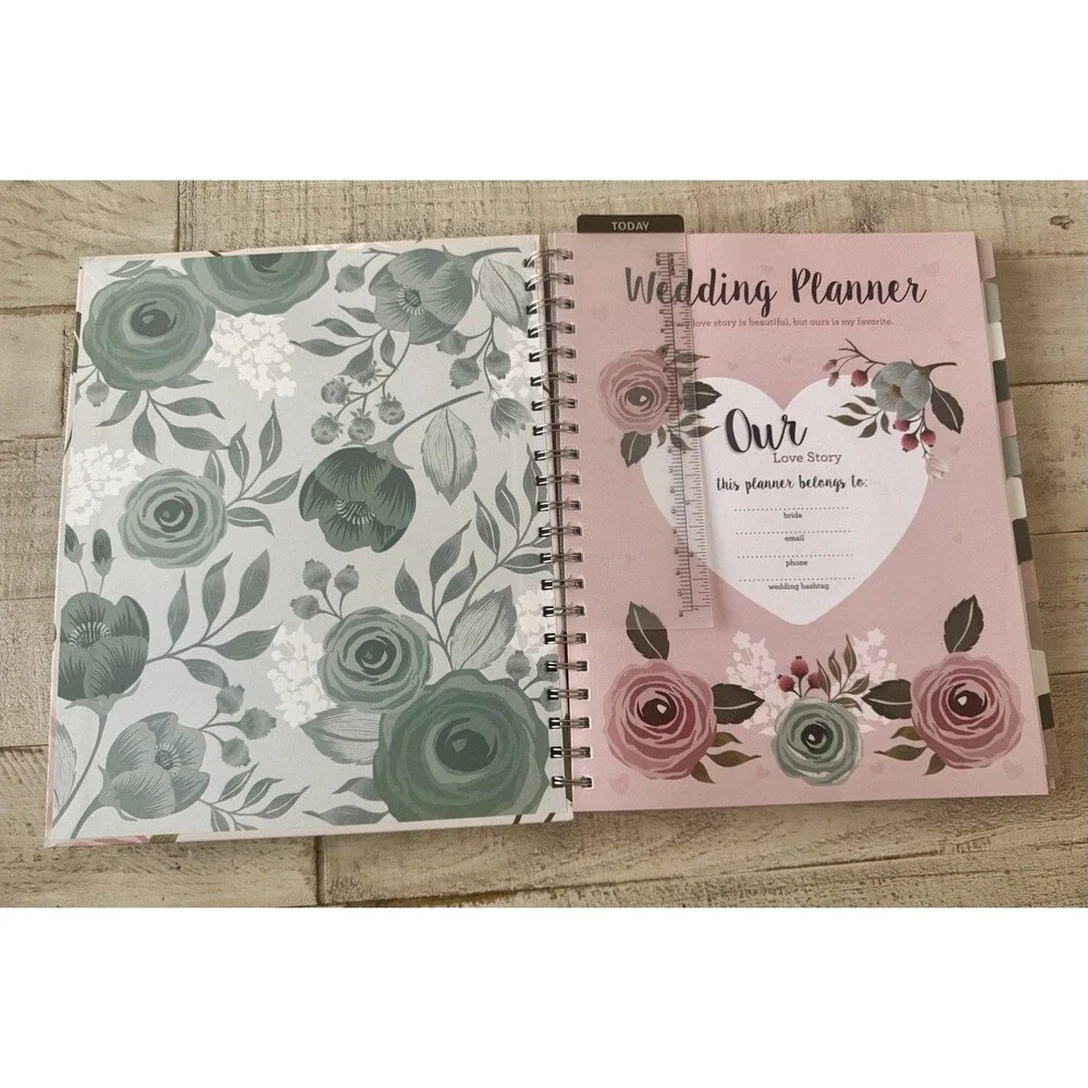 Modern Floral Wedding Planner Spiral Bound Organizer Notebook Pink Green White